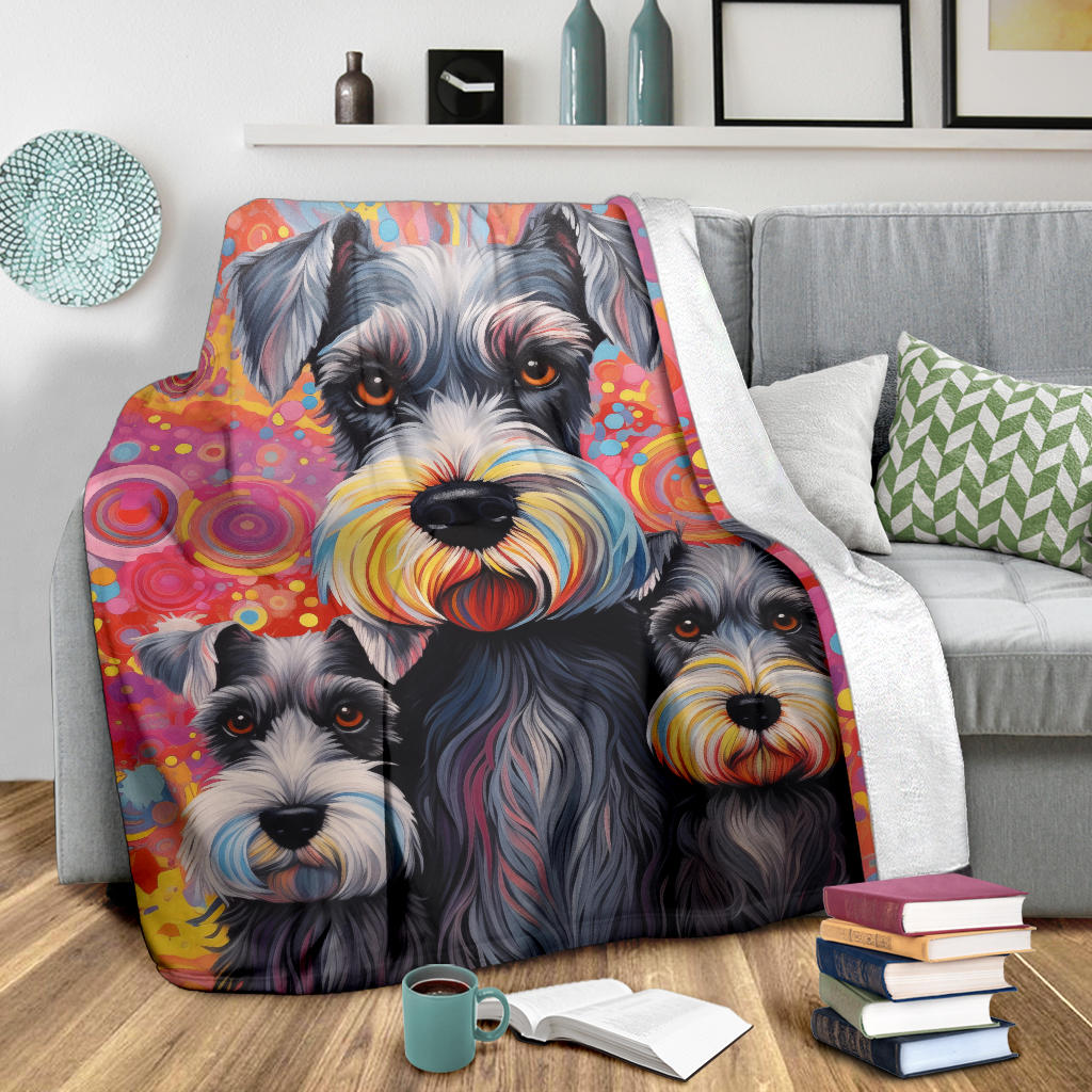 Miniature Schnauzer Blanket, Trippy Psychedelics Miniature Schnauzer Fleece Blanket, Miniature Schnauzer Throw Blanket, Miniature Schnauzer Gifts