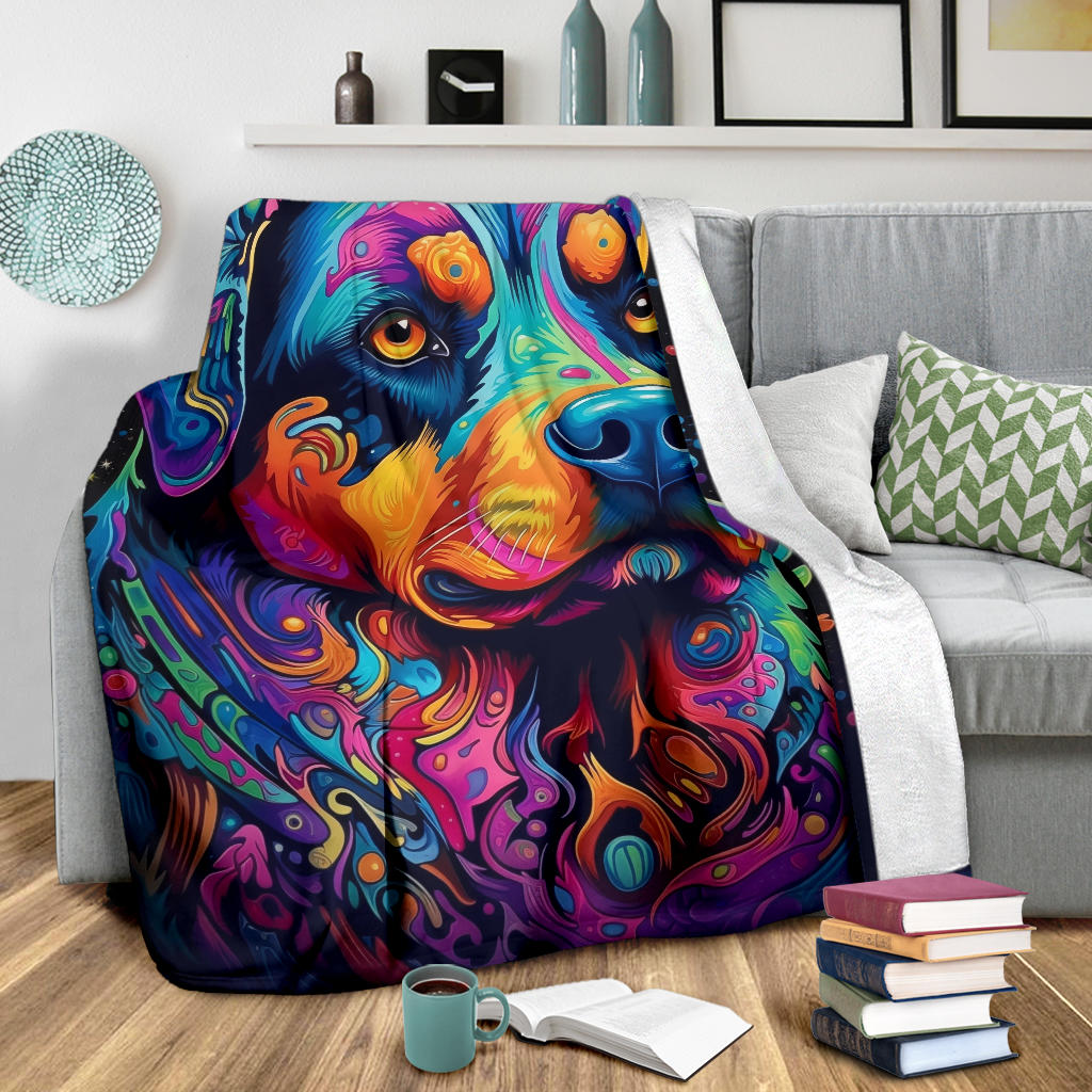 Trippy Psychedelics Rottweiler Blanket, Rottweiler Throw Blanket, Rottweiler Fleece Blanket, Rottweiler Gifts