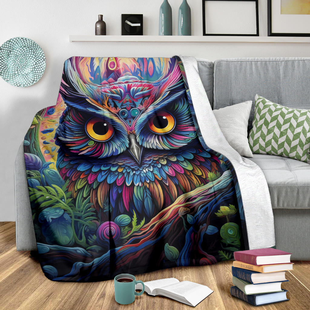 Trippy Psychedelics Owl Blanket, Owl Throw Blanket, Owl Fleece Blanket, Owl Gifts