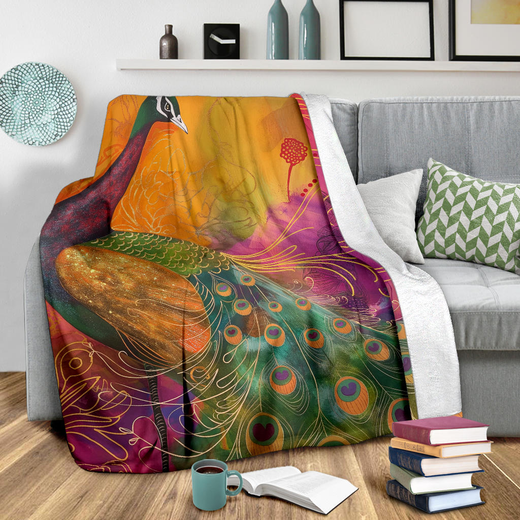 Peacock Blanket, Trippy Psychedelics Peacock Fleece Blanket, Peacock Throw Blanket, Peacock Gifts