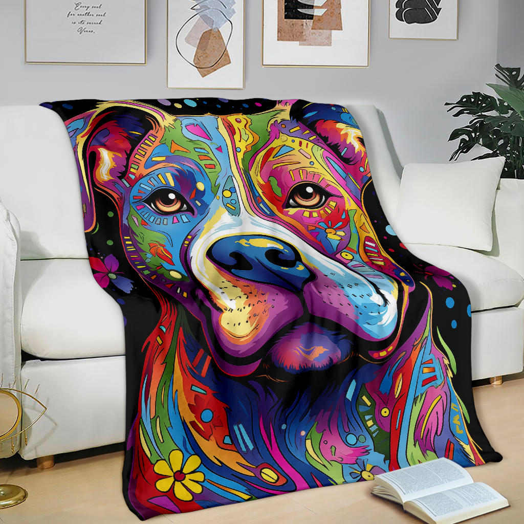 American Staffordshire Terrier Blanket, Trippy Psychedelics American Staffordshire Terrier Fleece Blanket, American Staffordshire Terrier Throw Blanket, American Staffordshire Terrier Gifts