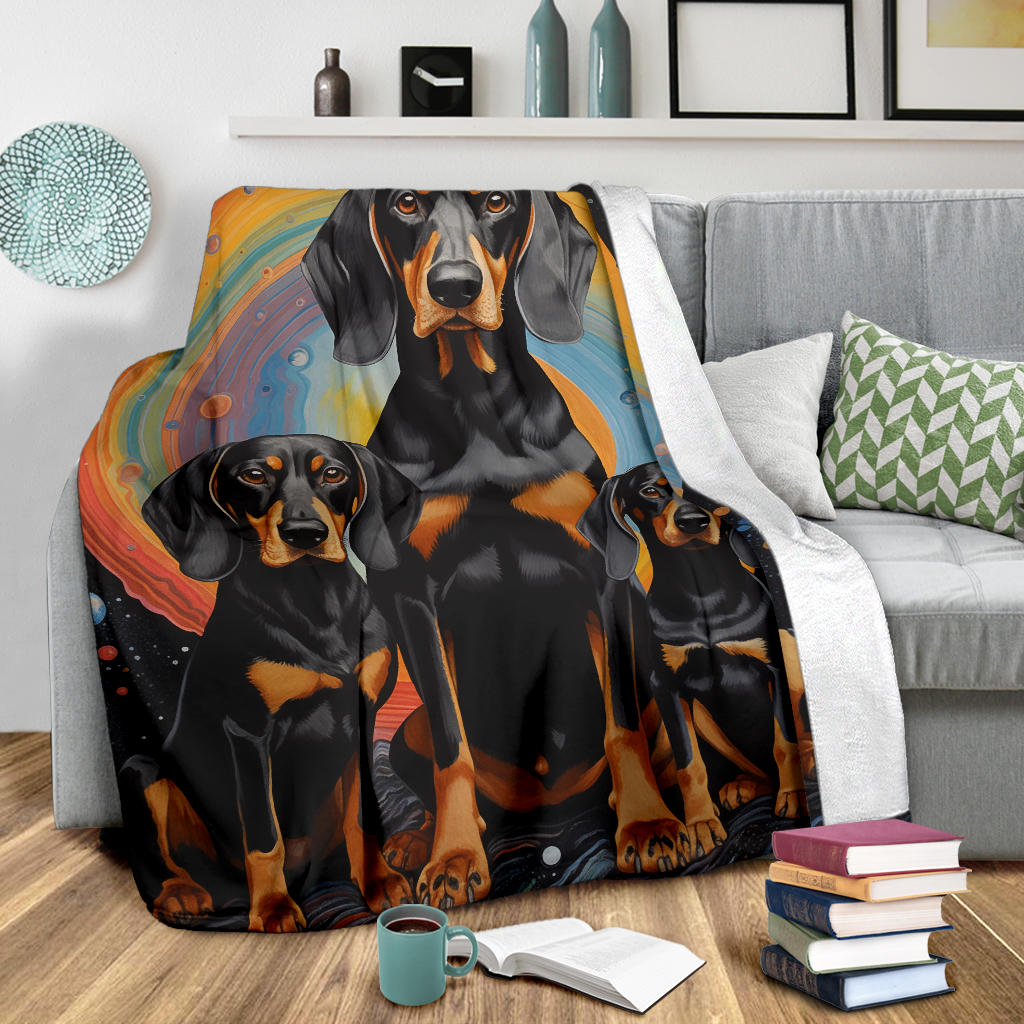 Black and Tan Coonhound Blanket, Trippy Psychedelics Black and Tan Coonhound Fleece Blanket, Black and Tan Coonhound Throw Blanket, Black and Tan Coonhound Gifts