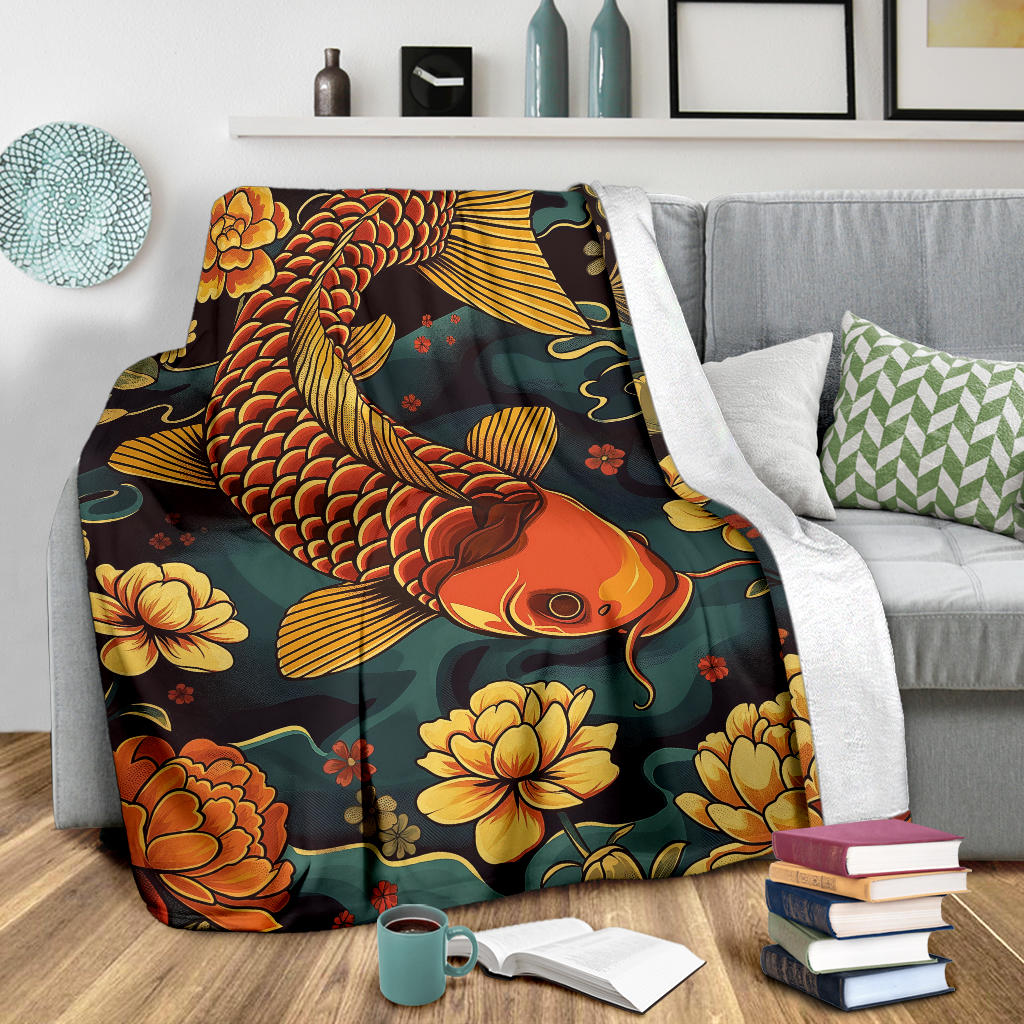 Carp Blanket, Trippy Psychedelics Carp Fleece Blanket, Carp Throw Blanket, Carp Gifts