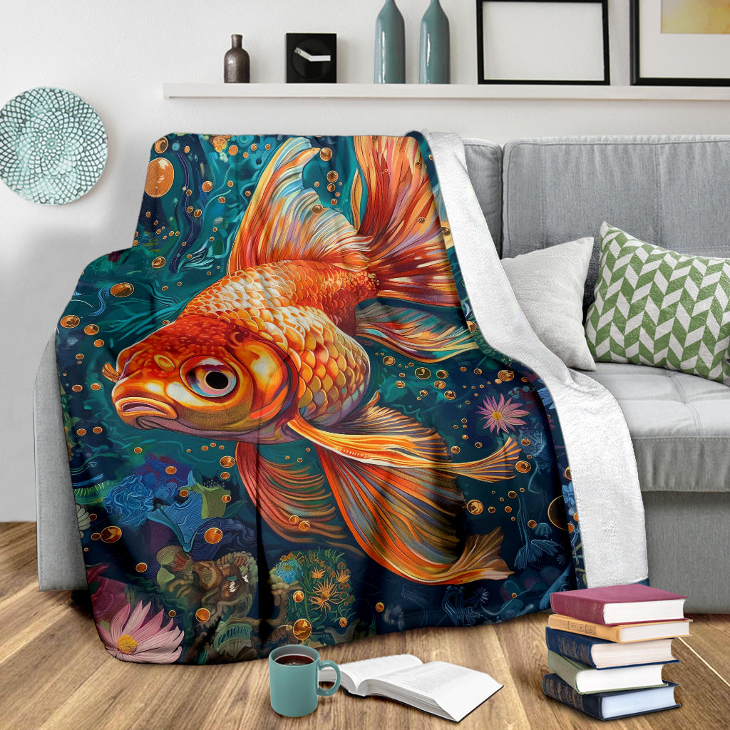 Goldfish Blanket, Trippy Psychedelics Goldfish Fleece Blanket, Goldfish Throw Blanket, Goldfish Gifts