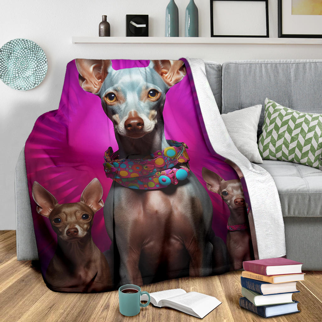 American Hairless Terrier Blanket, Trippy Psychedelics American Hairless Terrier Fleece Blanket, American Hairless Terrier Throw Blanket, American Hairless Terrier Gifts