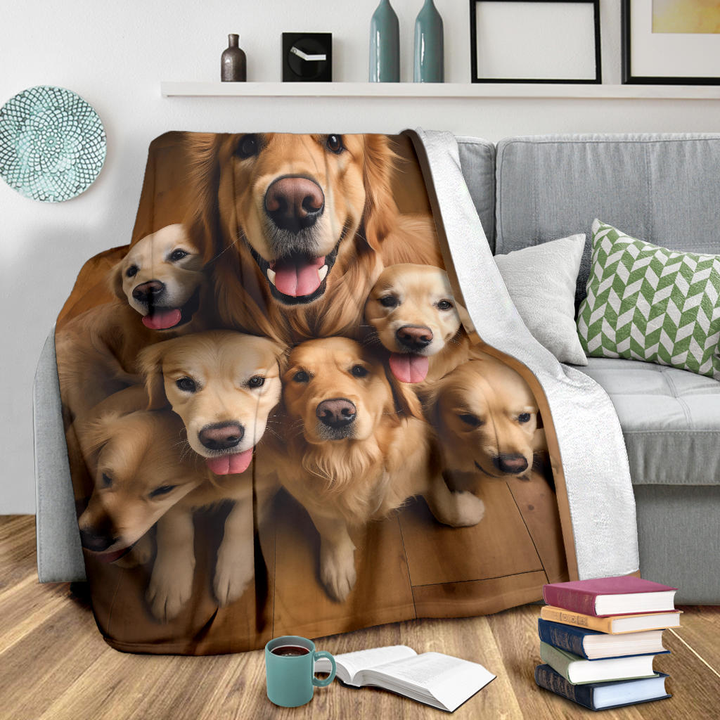 Golden Retriever Family Blanket, Golden Retriever Gifts, Golden Retriever Fleece Blanket