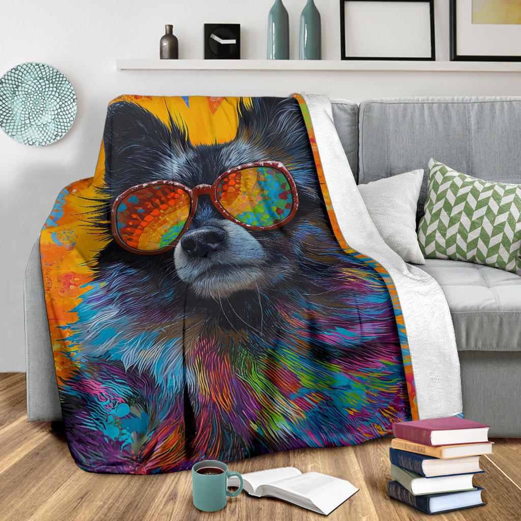 Keeshond Dog Blanket, Trippy Psychedelics Keeshond Dog Fleece Blanket, Keeshond Dog Throw Blanket, Keeshond Dog Gifts