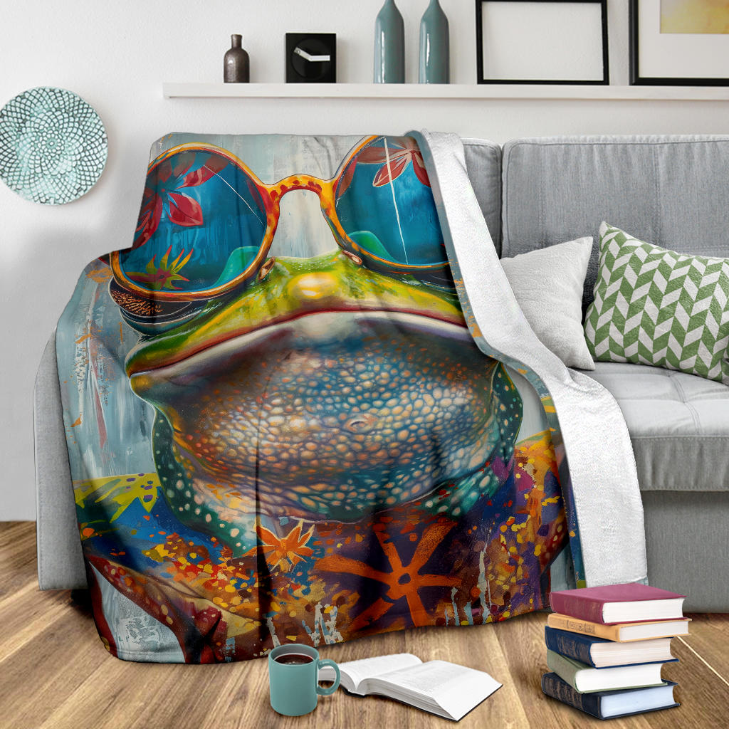 Frog Blanket, Trippy Psychedelics Frog Fleece Blanket, Frog Throw Blanket, Frog Gifts