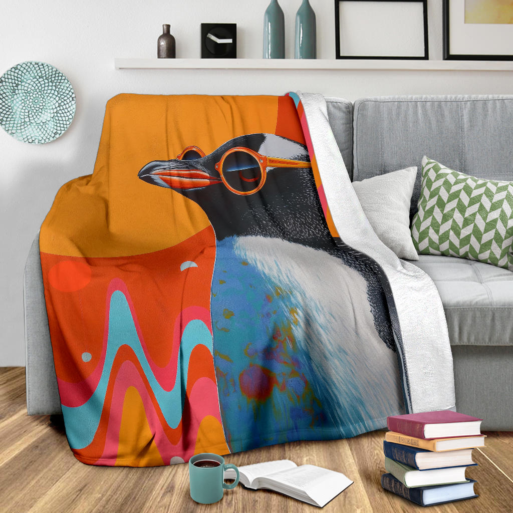 Penguin Blanket, Trippy Psychedelics Penguin Fleece Blanket, Penguin Throw Blanket, Penguin Gifts