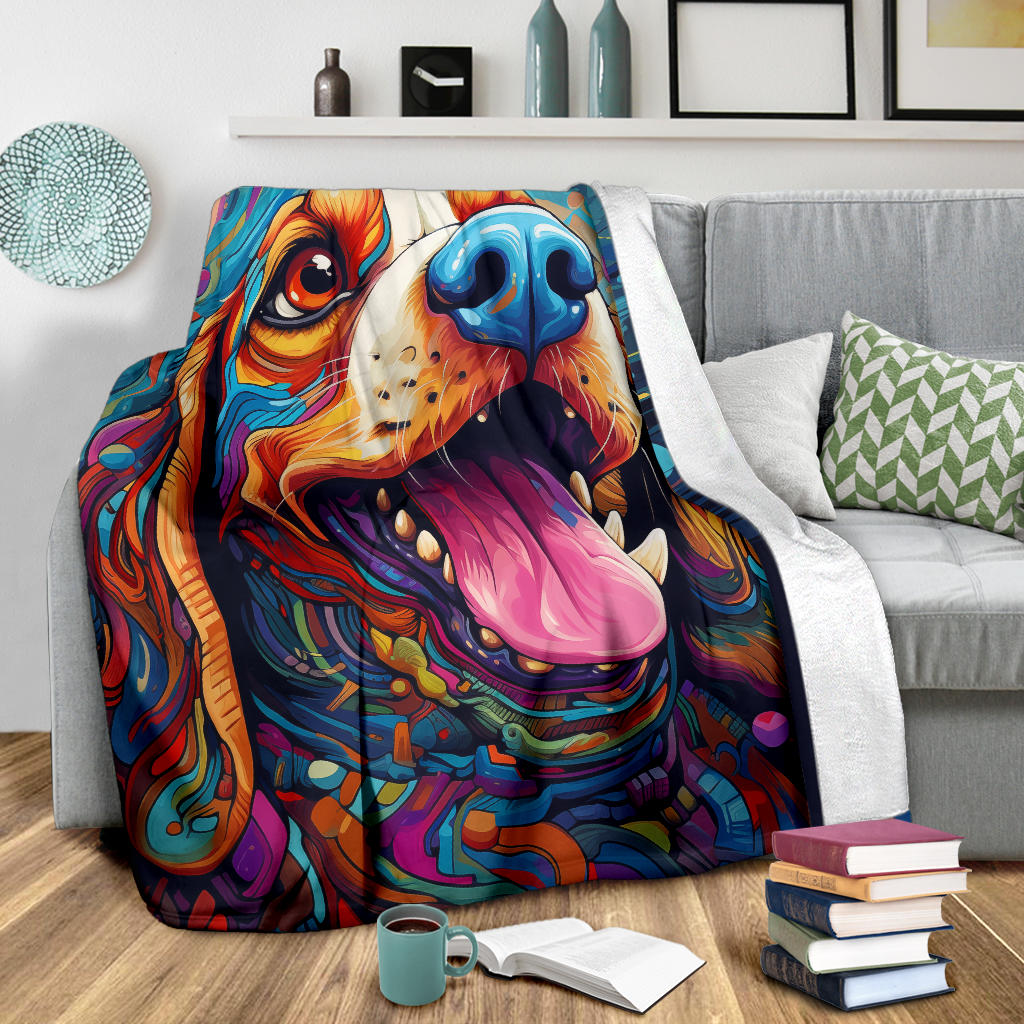 Trippy Psychedelics Beagle Dog, Beagle Dog Fleece Blanket, Beagle Dog Throw Blanket, Beagle Gifts