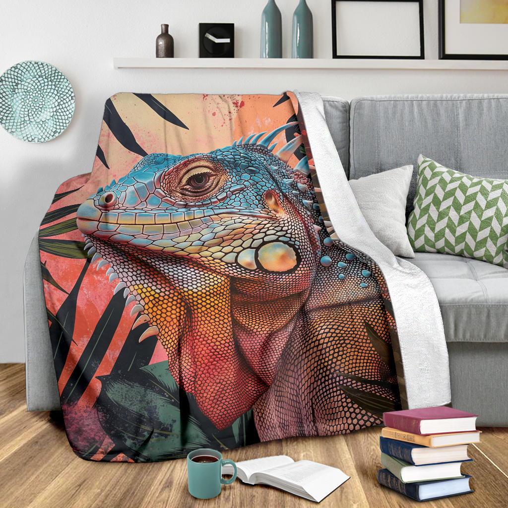 Iguana Blanket, Trippy Psychedelics Iguana Fleece Blanket, Iguana Throw Blanket, Iguana Gifts