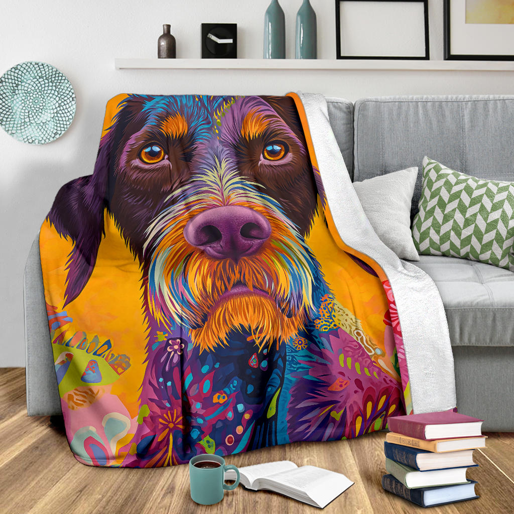 German Wirehaired Pointer Blanket, Trippy Psychedelics German Wirehaired Pointer Fleece Blanket, German Wirehaired Pointer Throw Blanket, German Wirehaired Pointer Gifts