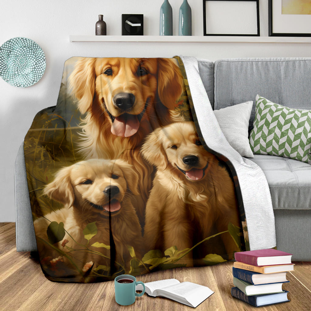 Golden Retriever Family Blanket, Golden Retriever Gifts, Golden Retriever Fleece Blanket