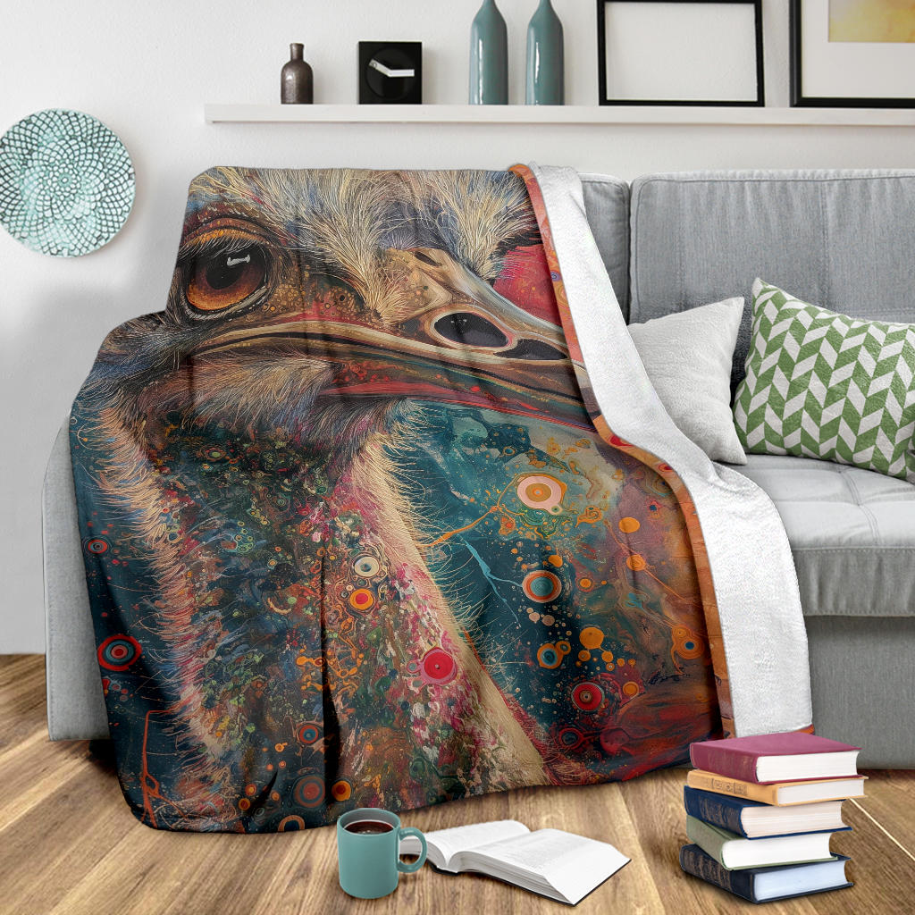 Ostrich Blanket, Trippy Psychedelics Ostrich Fleece Blanket, Ostrich Throw Blanket, Ostrich Gifts