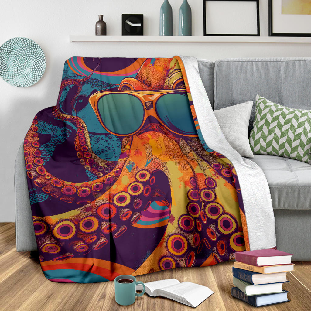 Octopus Blanket, Trippy Psychedelics Octopus Fleece Blanket, Octopus Throw Blanket, Octopus Gifts