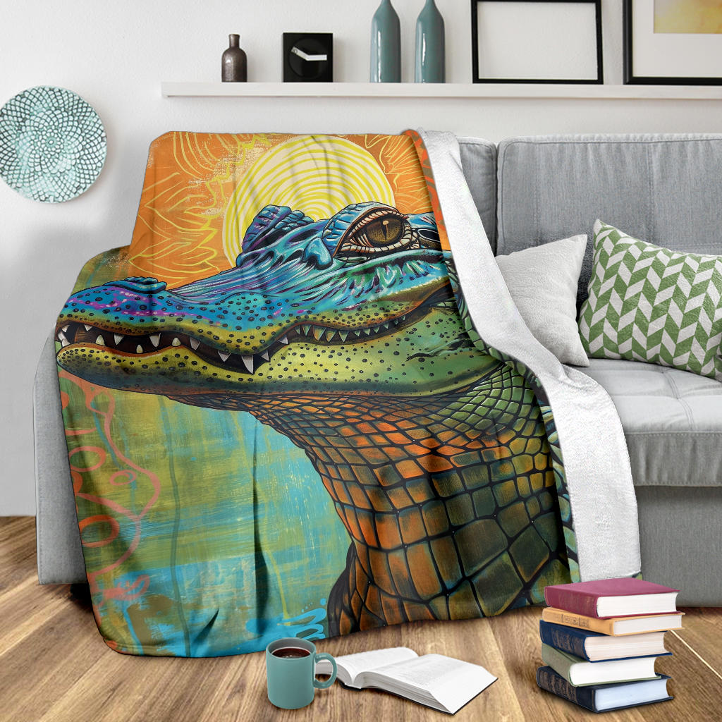 Alligator Blanket, Trippy Psychedelics Alligator Fleece Blanket, Alligator Throw Blanket, Alligator Gifts