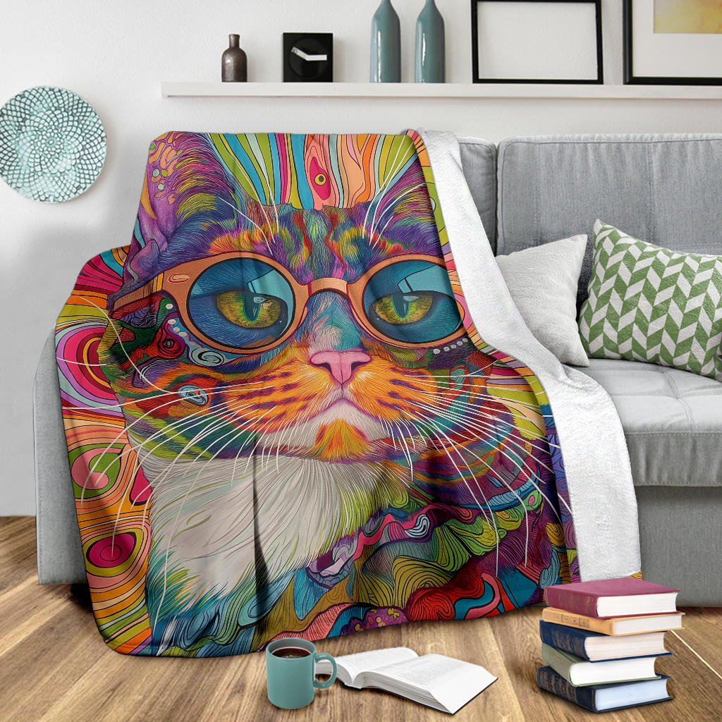 American Wirehair cat Blanket, Trippy Psychedelics American Wirehair cat Fleece Blanket, American Wirehair cat Throw Blanket, American Wirehair cat Gifts