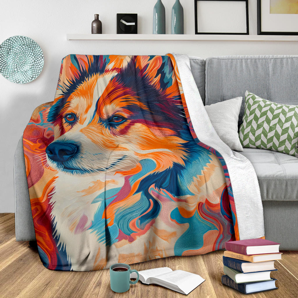 Icelandic Sheepdog Blanket, Trippy Psychedelics Icelandic Sheepdog Fleece Blanket, Icelandic Sheepdog Throw Blanket, Icelandic Sheepdog Gifts