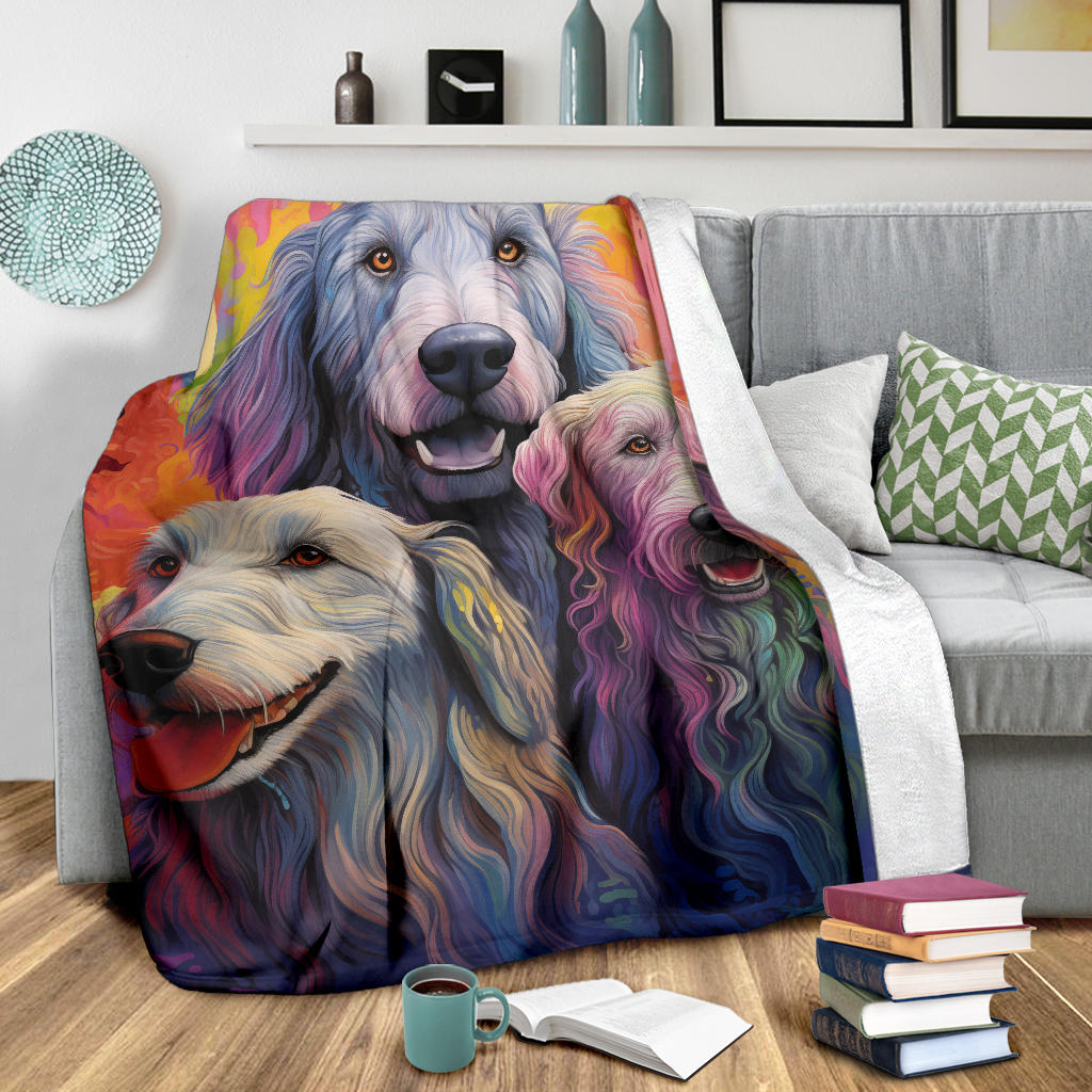 Irish Wolfhound Blanket, Trippy Psychedelics Irish Wolfhound Fleece Blanket, Irish Wolfhound Throw Blanket, Irish Wolfhound Gifts