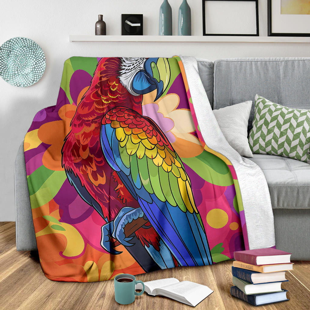 Parrot Blanket, Trippy Psychedelics Parrot Fleece Blanket, Parrot Throw Blanket, Parrot Gifts