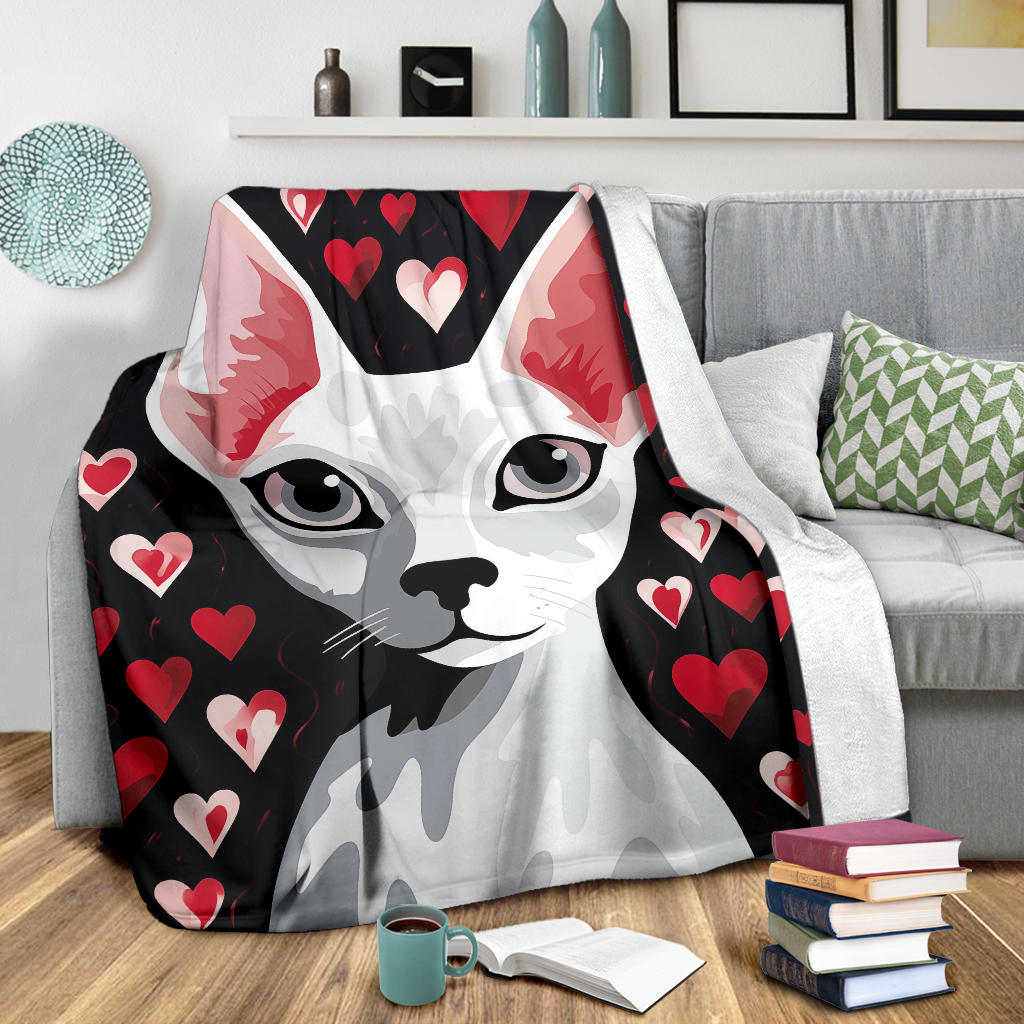 Sphynx Cat Hearts Blanket, Hairless Cat Blanket