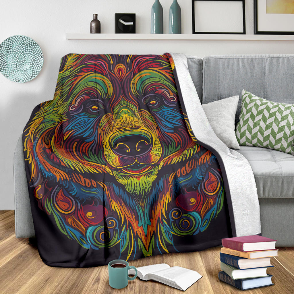 Bear Blanket, Trippy Psychedelics Bear Fleece Blanket, Bear Throw Blanket, Bear Gifts