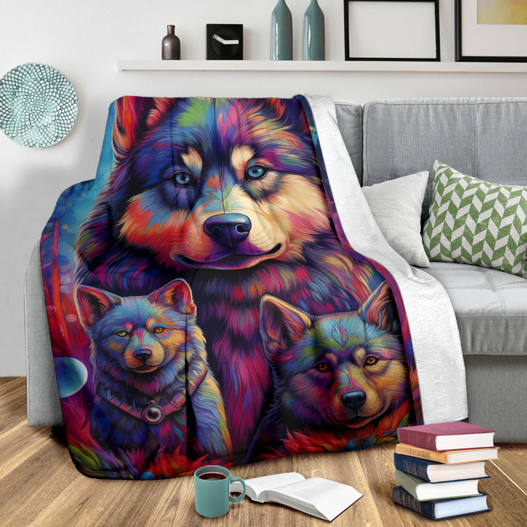 Norwegian Elkhound Blanket, Trippy Psychedelics Norwegian Elkhound Fleece Blanket, Norwegian Elkhound Throw Blanket, Norwegian Elkhound Gifts