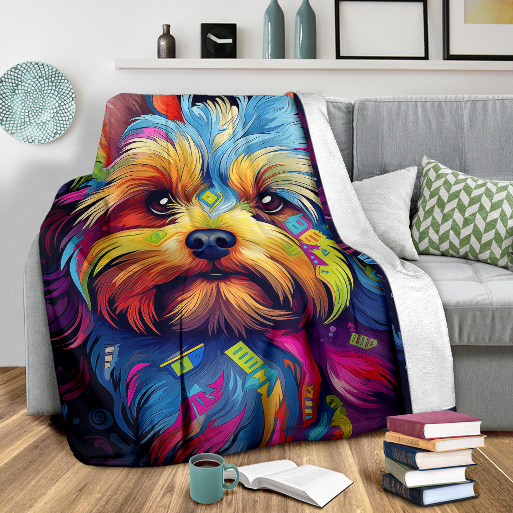 Trippy Psychedelics Yorkshire Terrier Blanket, Yorkshire Terrier Throw Blanket, Yorkshire Terrier Fleece Blanket, Yorkshire Terrier Gifts