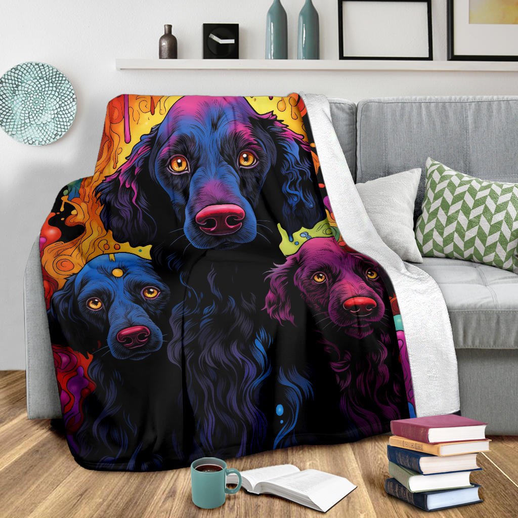 Curly Coated Retriever Blanket, Trippy Psychedelics Curly Coated Retriever Fleece Blanket, Curly Coated Retriever Throw Blanket, Curly Coated Retriever Gifts