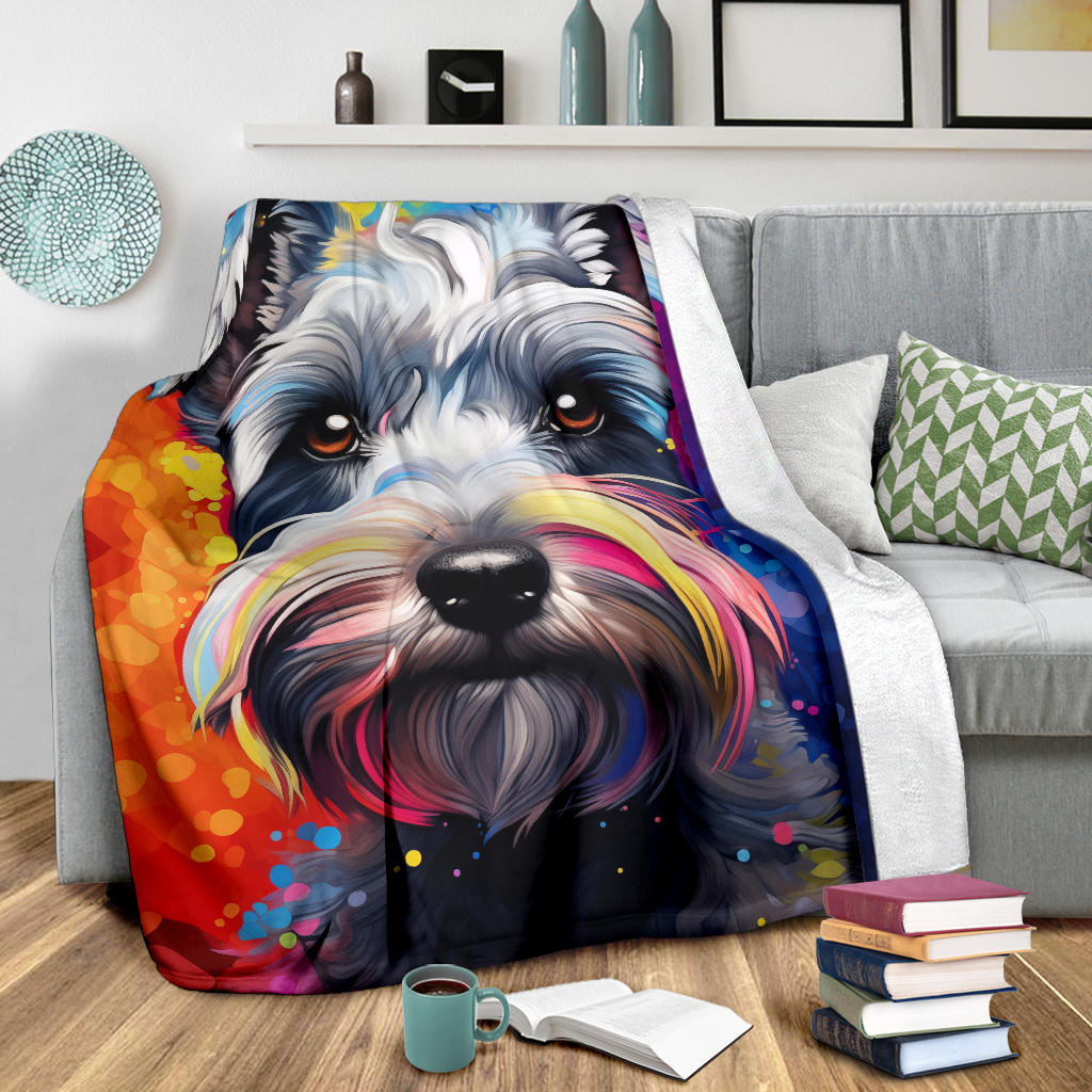 Miniature Schnauzer Blanket, Miniature Schnauzer Dog Trippy Psychedelics Blanket, Miniature Schnauzer Gifts, Miniature Schnauzer Throw Blanket