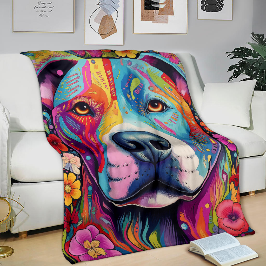 American Staffordshire Terrier Blanket, Trippy Psychedelics American Staffordshire Terrier Fleece Blanket, American Staffordshire Terrier Throw Blanket, American Staffordshire Terrier Gifts