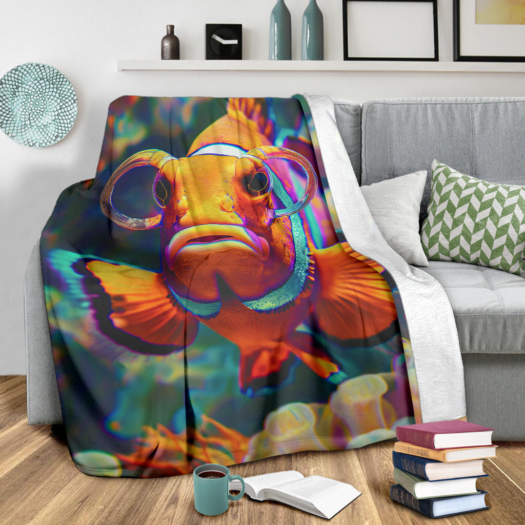 Clownfish Blanket, Trippy Psychedelics Clownfish Fleece Blanket, Clownfish Throw Blanket, Clownfish Gifts