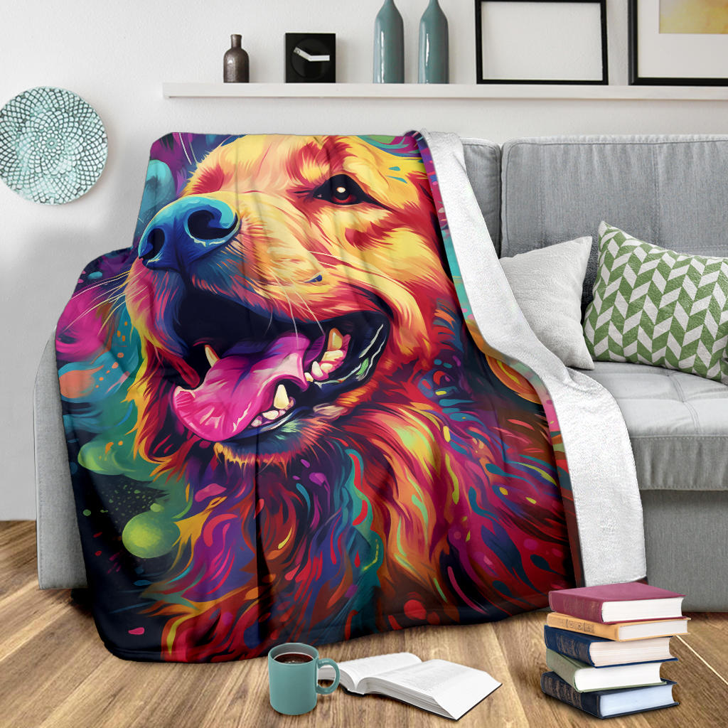 Trippy Psychedelics Golden Retriever Blanket, Golden Retriever Throw Blanket, Golden Retriever Fleece Blanket, Golden Retriever Gifts