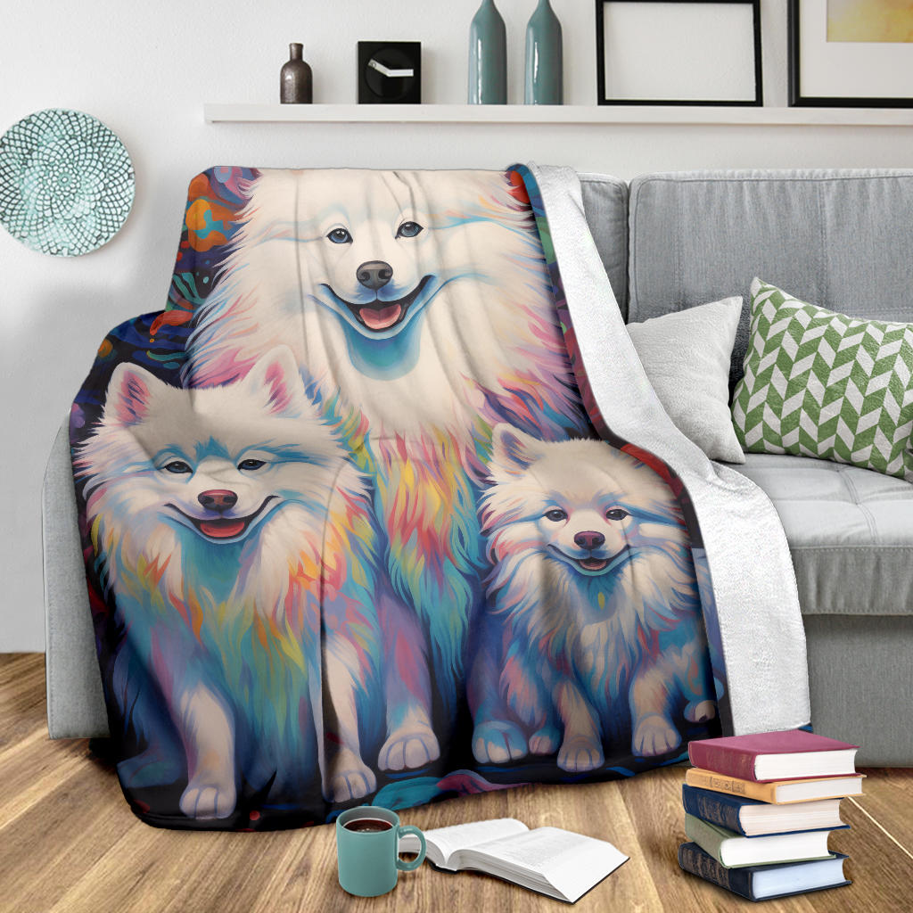 Samoyed Blanket, Trippy Psychedelics Samoyed Fleece Blanket, Samoyed Throw Blanket, Samoyed Gifts