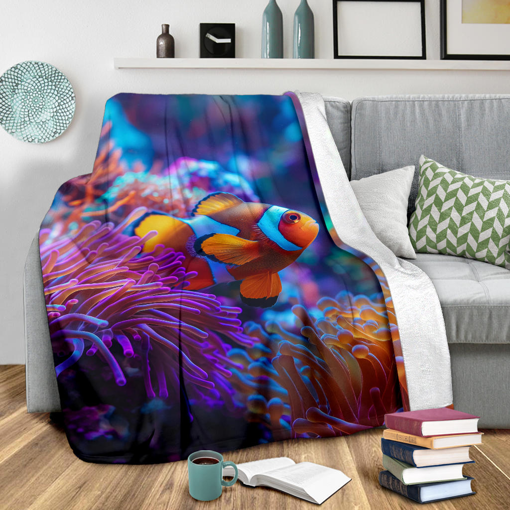 Clownfish Blanket, Trippy Psychedelics Clownfish Fleece Blanket, Clownfish Throw Blanket, Clownfish Gifts