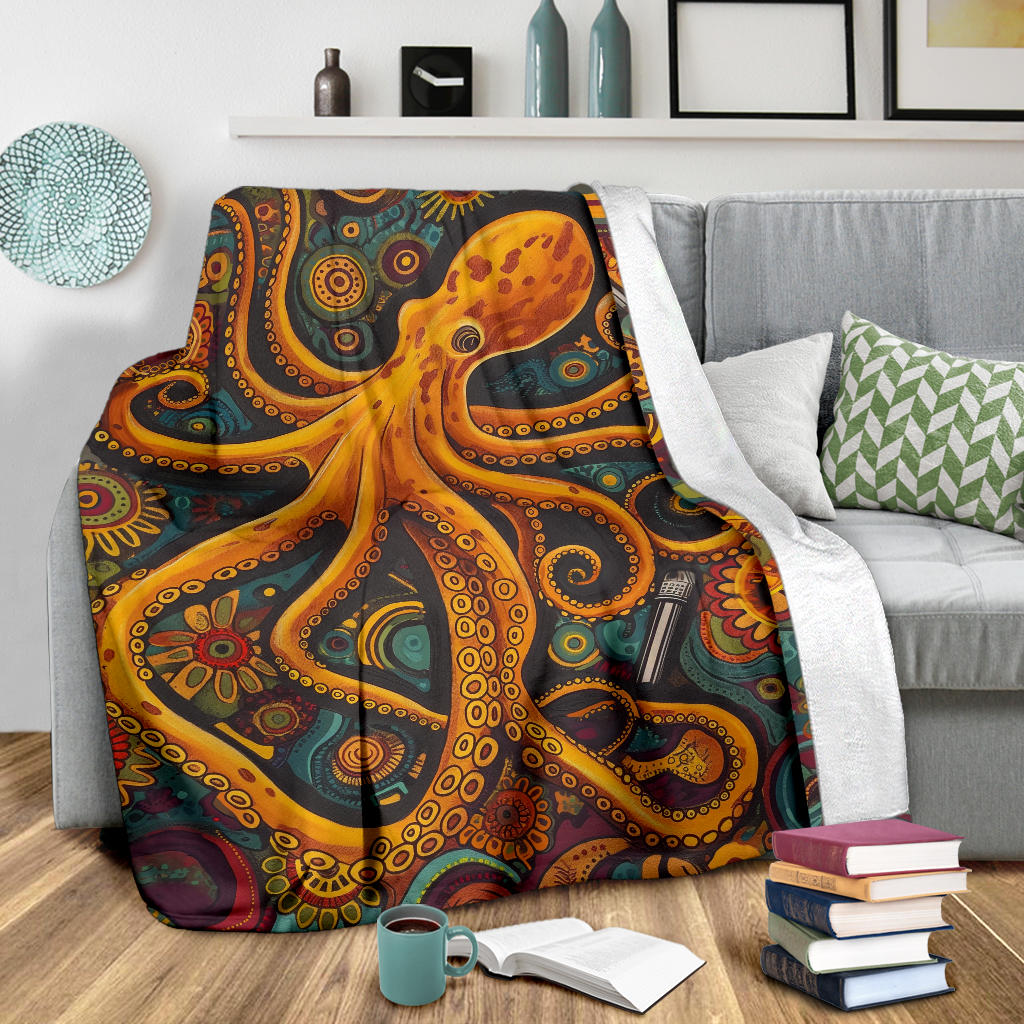 Octopus Blanket, Trippy Psychedelics Octopus Fleece Blanket, Octopus Throw Blanket, Octopus Gifts