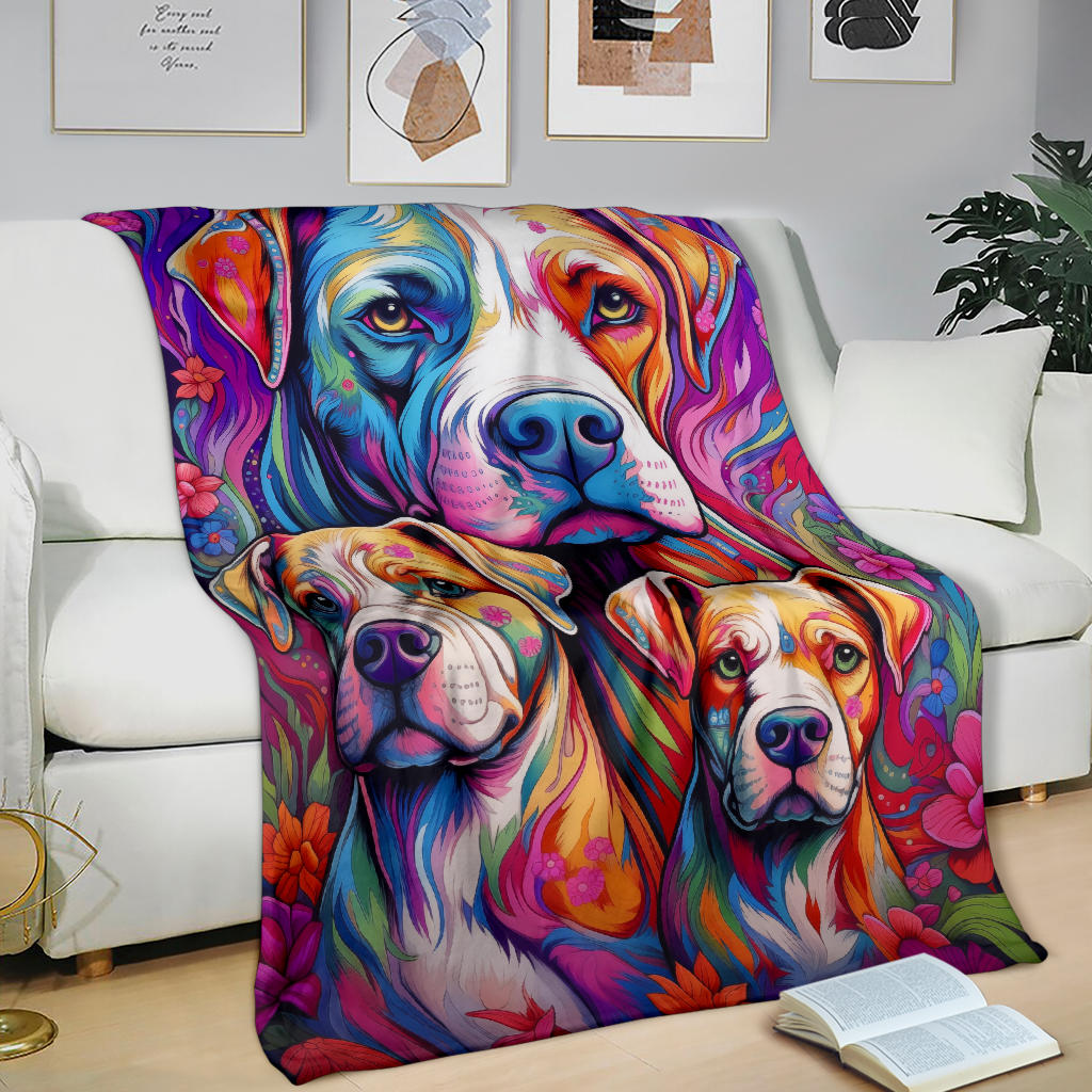 American Bulldog Blanket, Trippy Psychedelics American Bulldog Fleece Blanket, American Bulldog Throw Blanket, American Bulldog Gifts