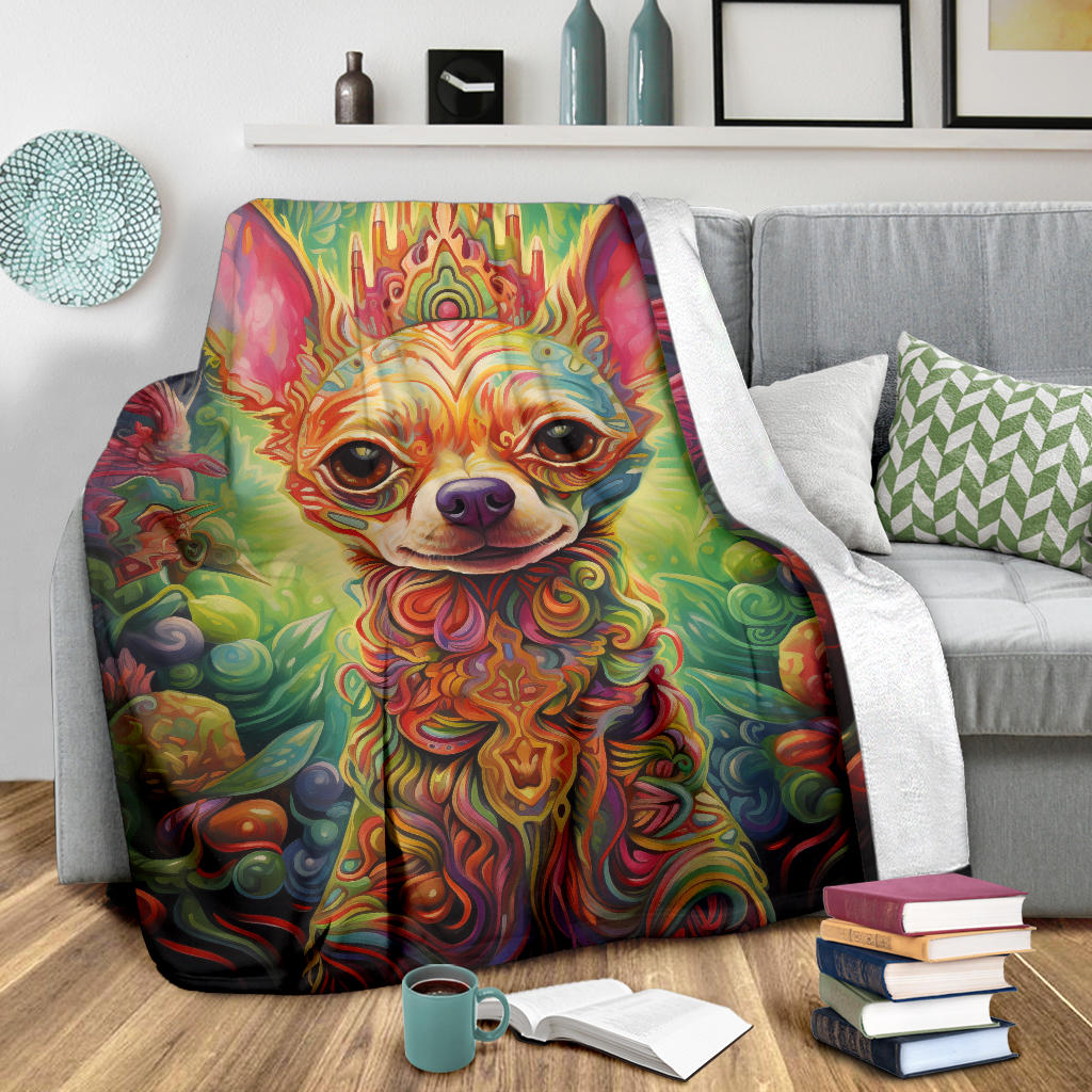 Trippy Psychedelics Chihuahua Blanket, Chihuahua Throw Blanket, Chihuahua Fleece Blanket, Chihuahua Gifts