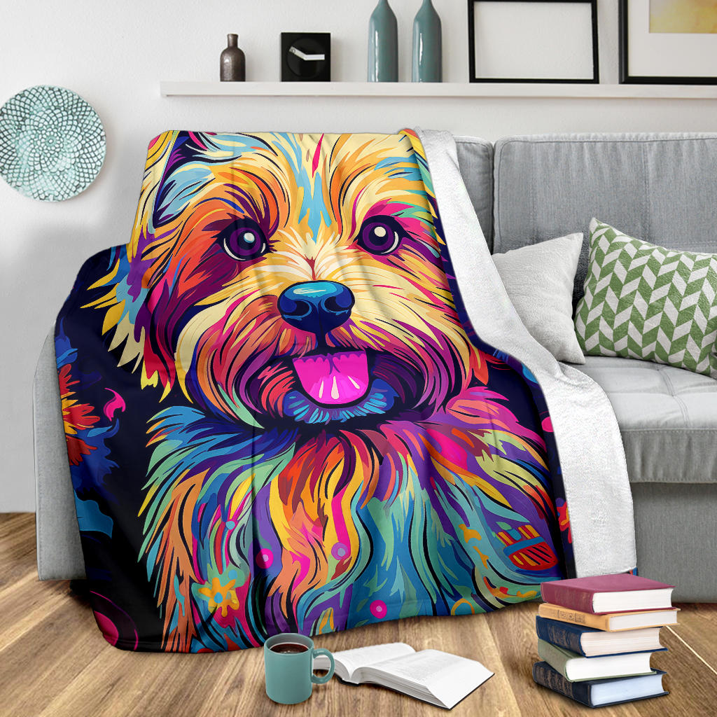 Norfolk Terrier Blanket, Trippy Psychedelics Norfolk Terrier Fleece Blanket, Norfolk Terrier Throw Blanket, Norfolk Terrier Gifts