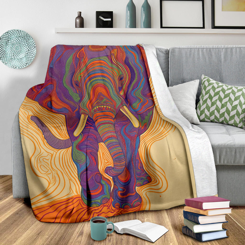 Elephant Blanket, Trippy Psychedelics Elephant Fleece Blanket, Elephant Throw Blanket, Elephant Gifts