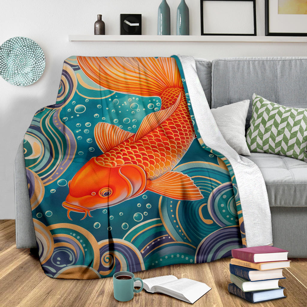 Carp Blanket, Trippy Psychedelics Carp Fleece Blanket, Carp Throw Blanket, Carp Gifts