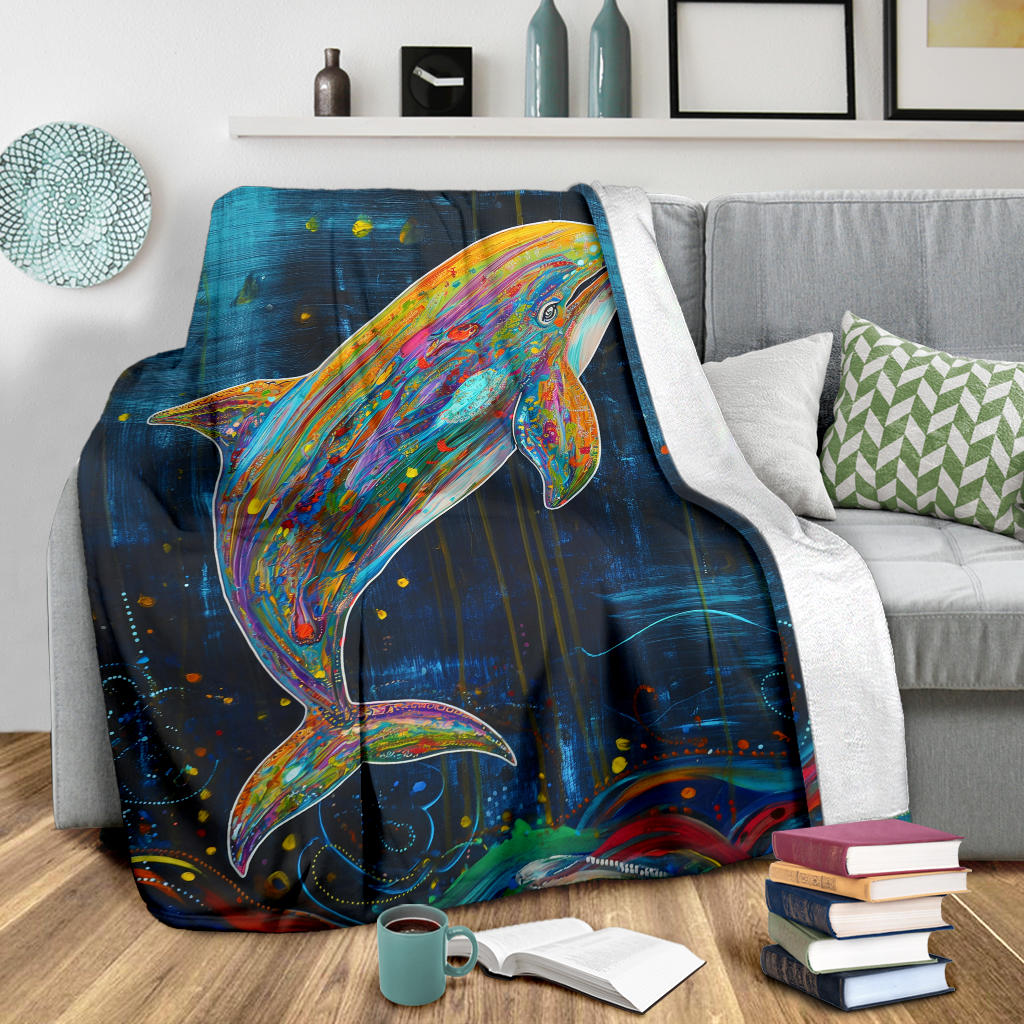 Dolphin Blanket, Trippy Psychedelics Dolphin Fleece Blanket, Dolphin Throw Blanket, Dolphin Gifts