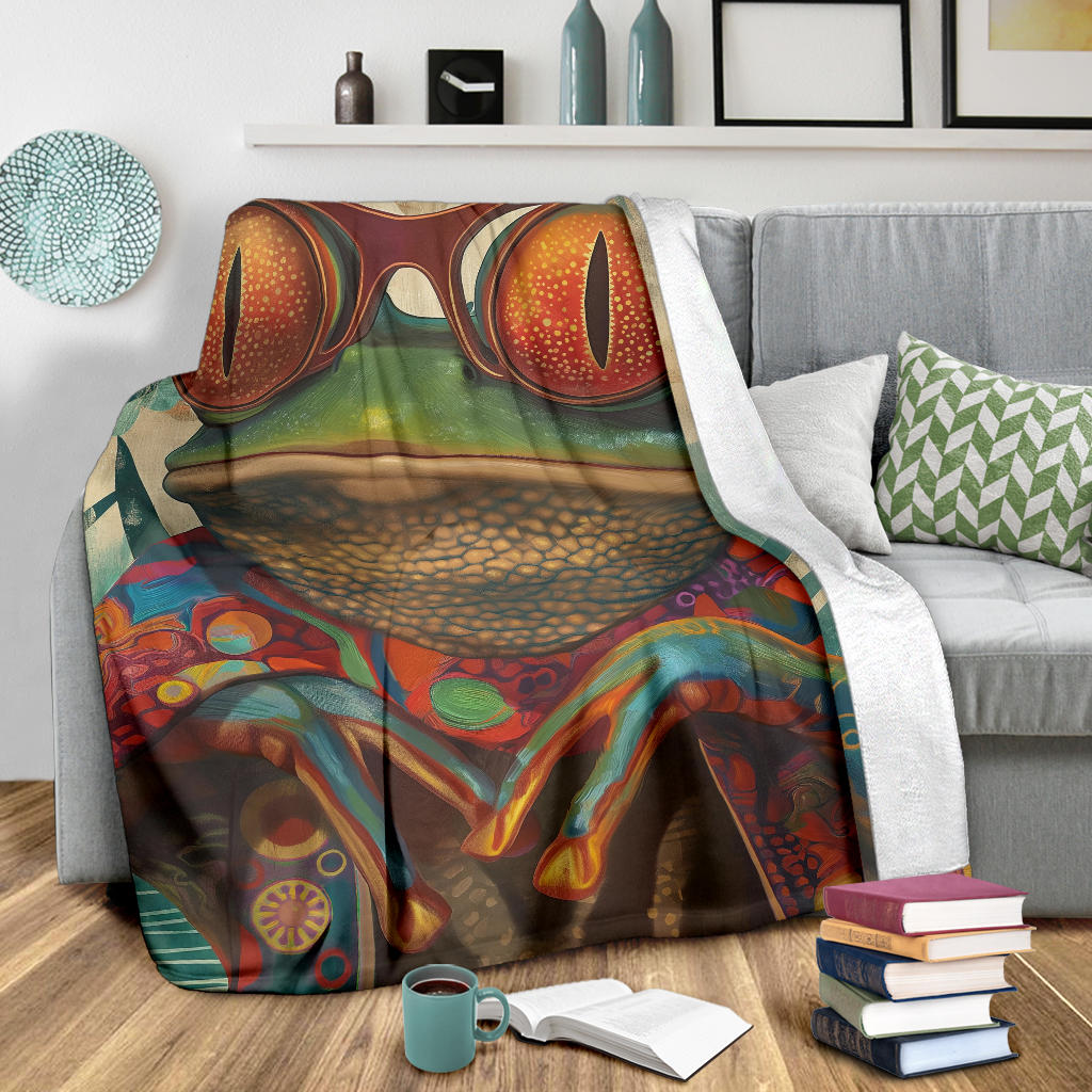 Frog Blanket, Trippy Psychedelics Frog Fleece Blanket, Frog Throw Blanket, Frog Gifts