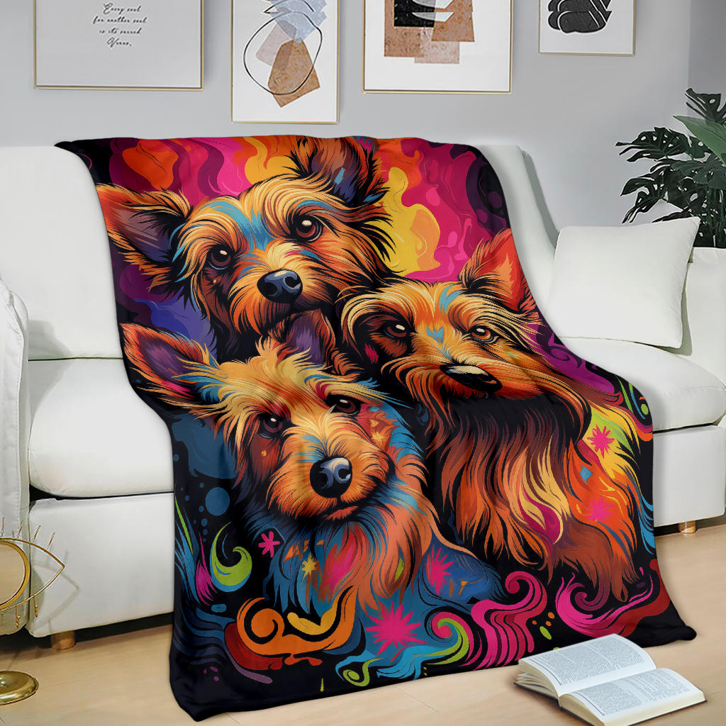 Australian Terrier Blanket, Trippy Psychedelics Australian Terrier Fleece Blanket, Australian Terrier Throw Blanket, Australian Terrier Gifts