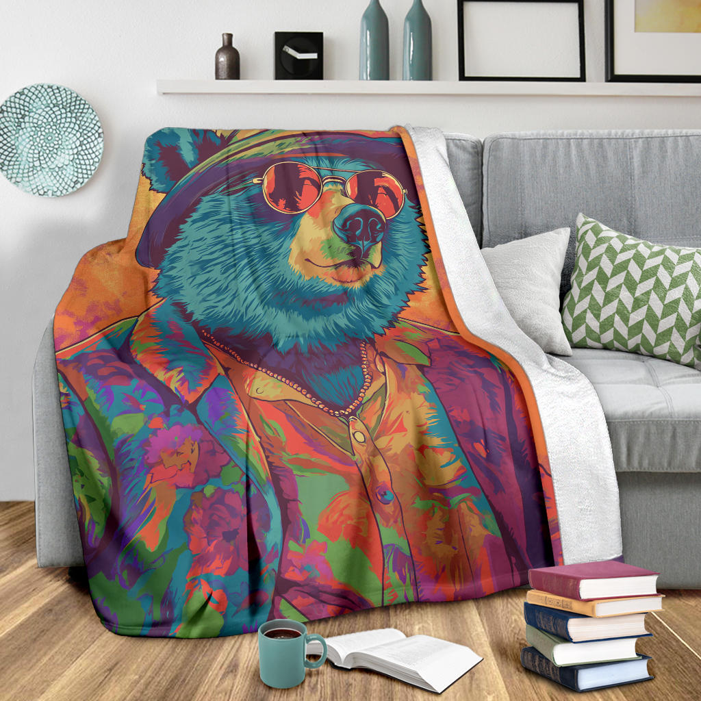 Bear Blanket, Trippy Psychedelics Bear Fleece Blanket, Bear Throw Blanket, Bear Gifts