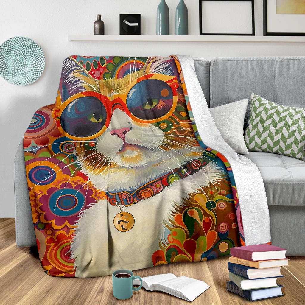 American Curl cat Blanket, Trippy Psychedelics American Curl cat Fleece Blanket, American Curl cat Throw Blanket, American Curl cat Gifts