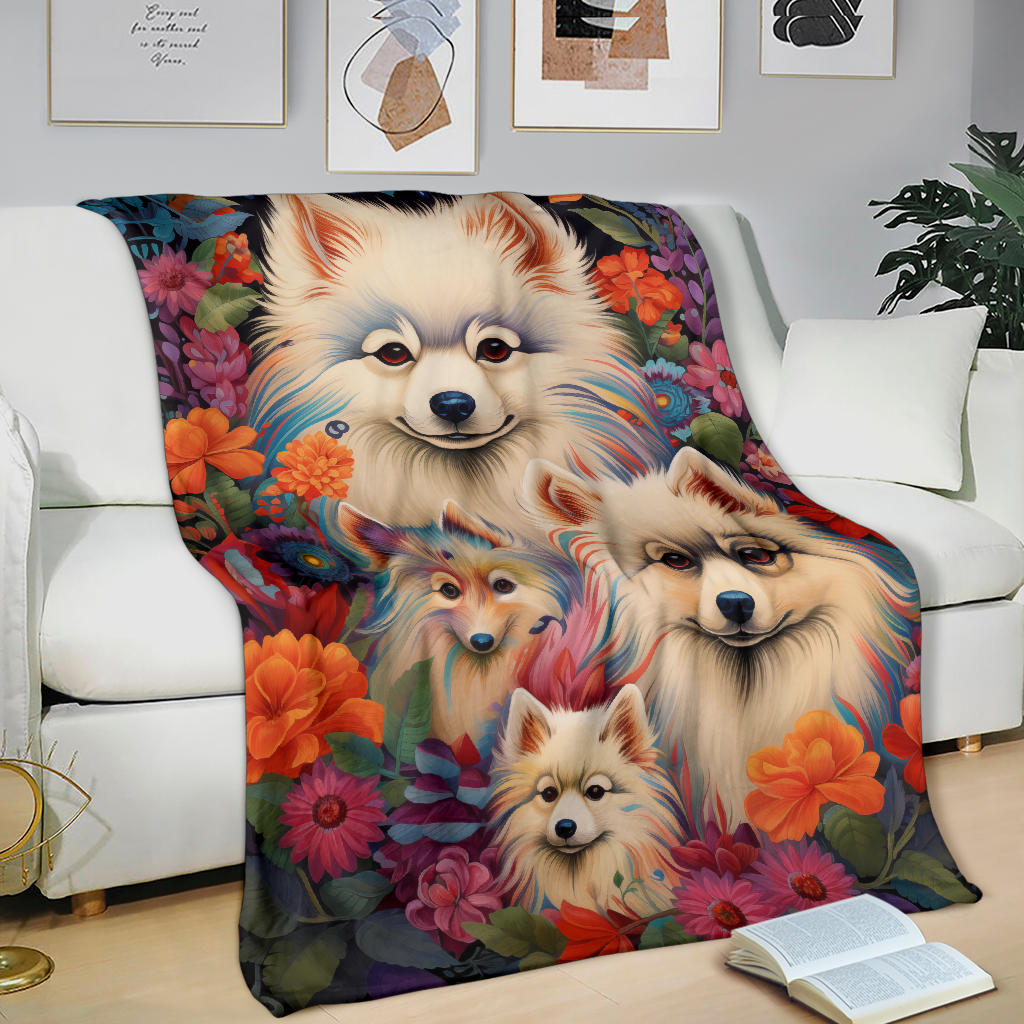 American Eskimo Blanket, Trippy Psychedelics American Eskimo Fleece Blanket, American Eskimo Throw Blanket, American Eskimo Gifts