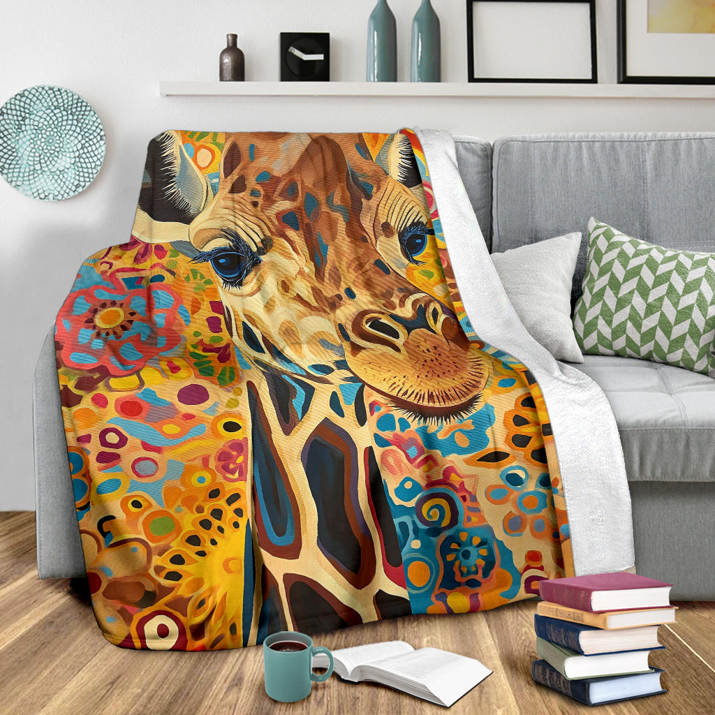 Giraffe Blanket, Trippy Psychedelics Giraffe Fleece Blanket, Giraffe Throw Blanket, Giraffe Gifts