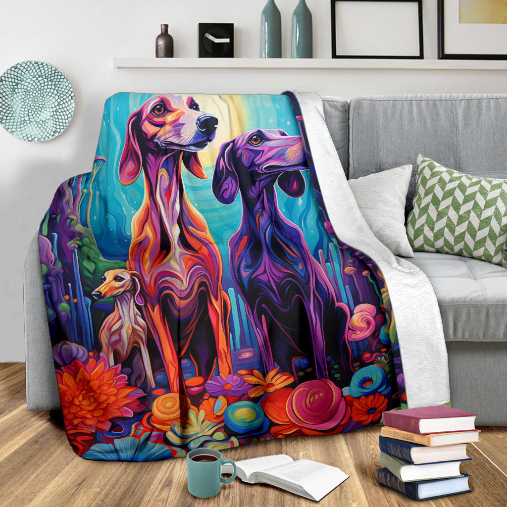 Saluki Blanket, Trippy Psychedelics Saluki Fleece Blanket, Saluki Throw Blanket, Saluki Gifts