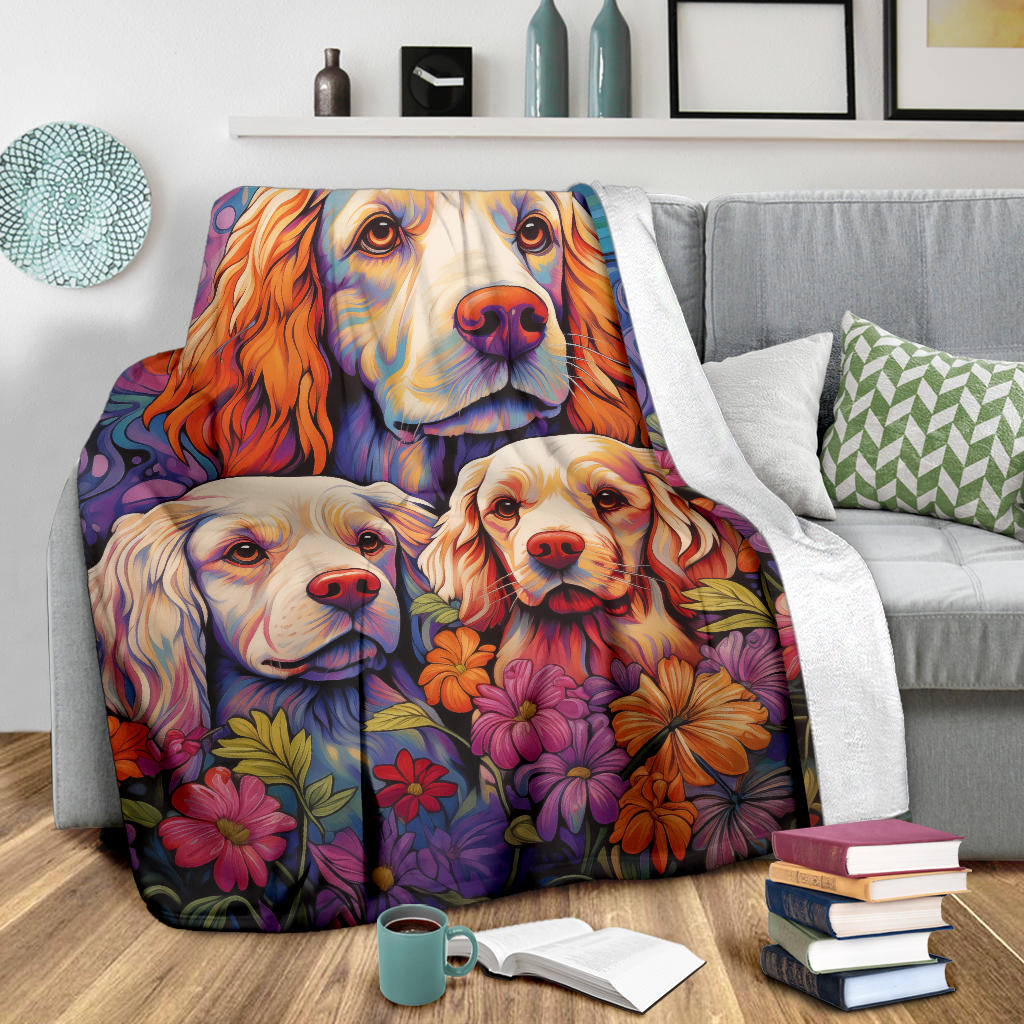 Clumber Spaniel Blanket, Trippy Psychedelics Clumber Spaniel Fleece Blanket, Clumber Spaniel Throw Blanket, Clumber Spaniel Gifts